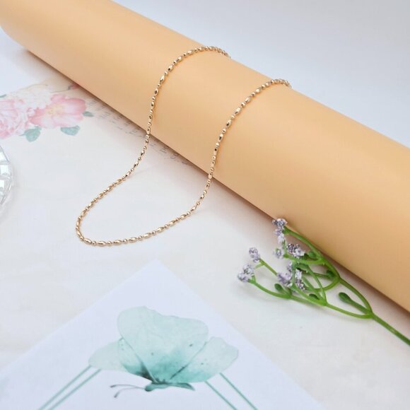 Dainty Rose Gold Beaded Chain Necklace, 17.7 Inch Everyday Style, XPNL0028 - Picture 10 of 10